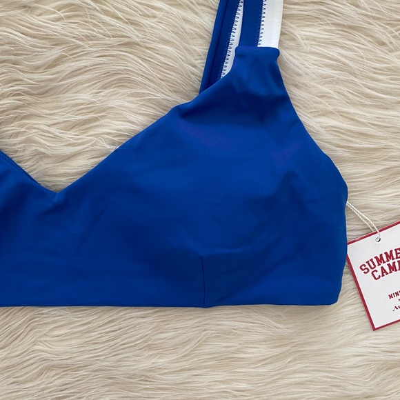 Andie x Mindy Blue White Mazarine V-Neck Sporty Rockley Bikini Top Swimsuit - Picture 3 of 12